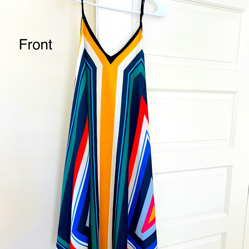 Fun Flowing Dress with beautiful primary colors and kerchief hem